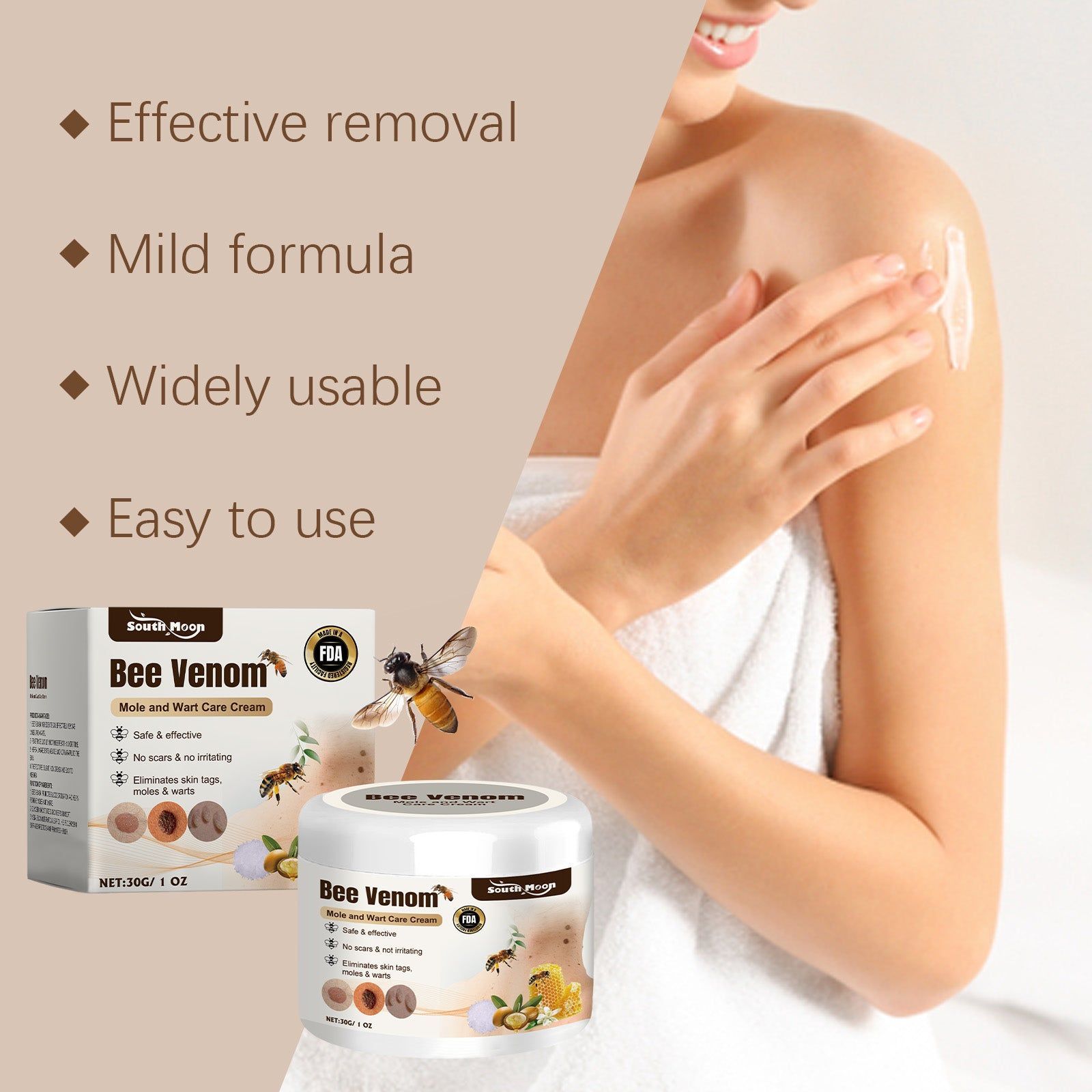 Bee Venom Skin Cream for Repair, Smooth Skin, Blemish & Wart Removal, Natural Care ,30g