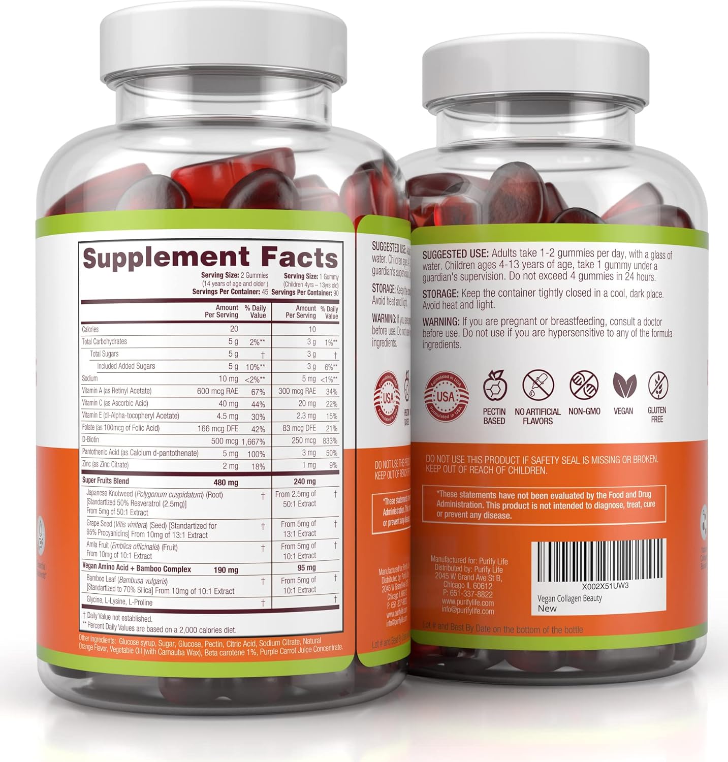 Purify Life Vegan Collagen Beauty Gummies 90 with Biotin