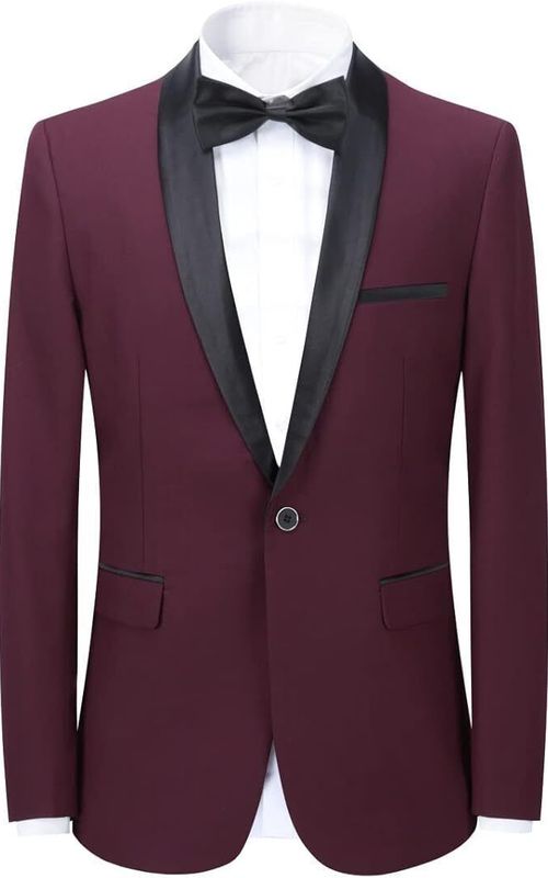 Men's 2 Piece Suit Shawl Lapel Tuxedo One Button Solid Slim Fit Blazer Jacket