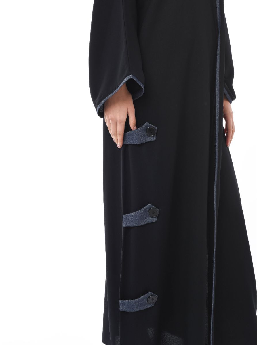 MOiSTREET Black Abaya with blue borders