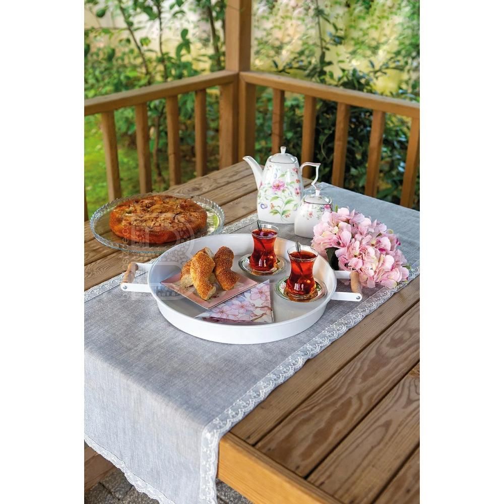 3 pcs (51, 37, 30 CM) Metal Tray with Wooden Handles, Tea Tray, Coffee Tray, Presentation Tray Set