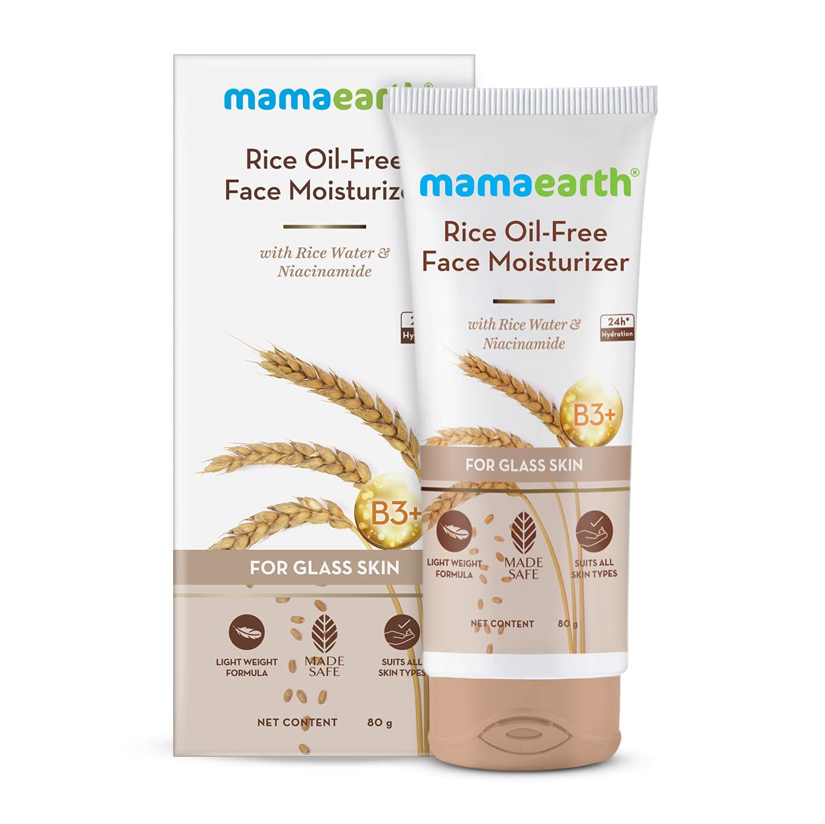 Mamaearth Rice Oil-Free Face Moisturizer For Oily Skin, With Rice Water & Niacinamide For Glass Skin - 80 G
