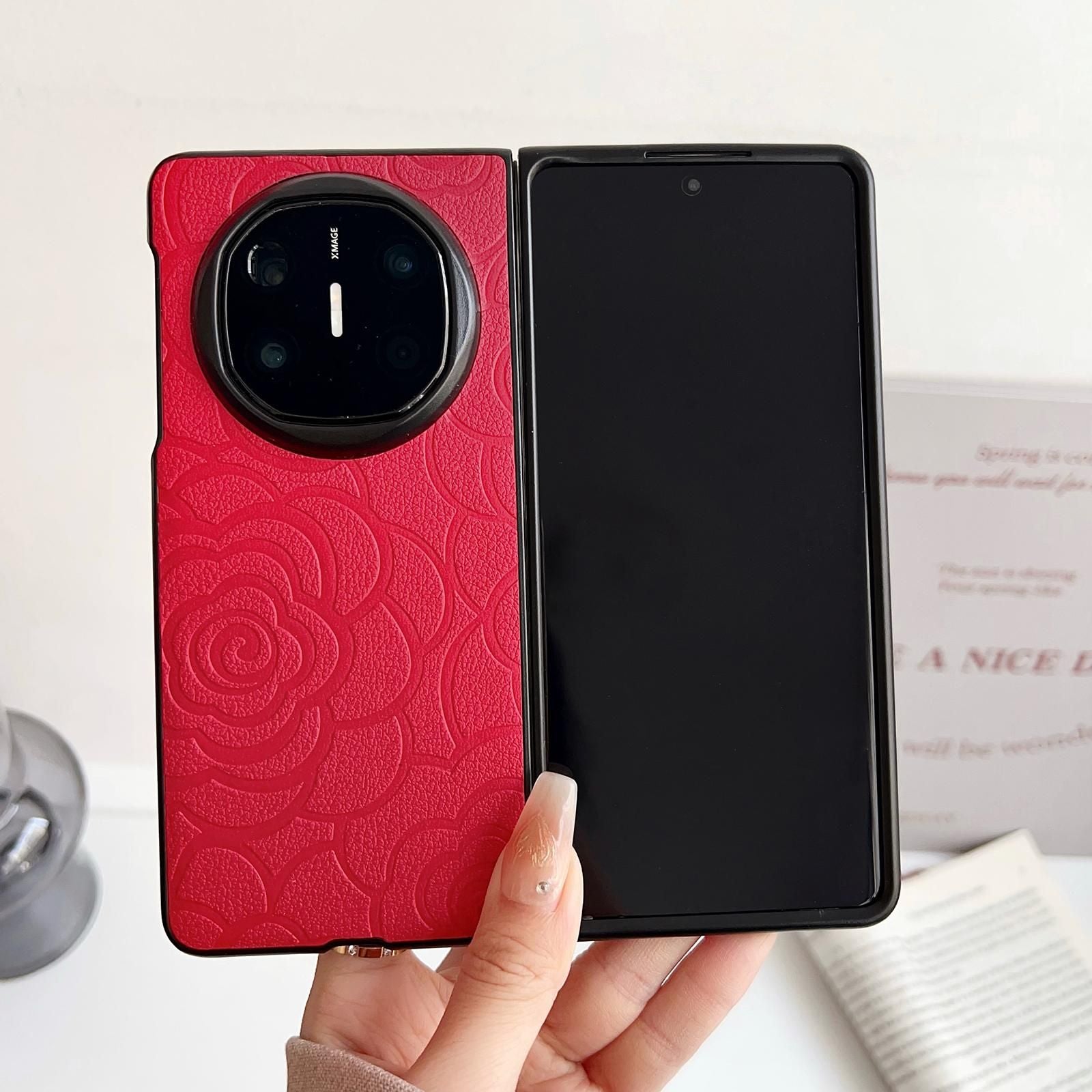 Camellia Pattern PU Case For Huawei Mate X6