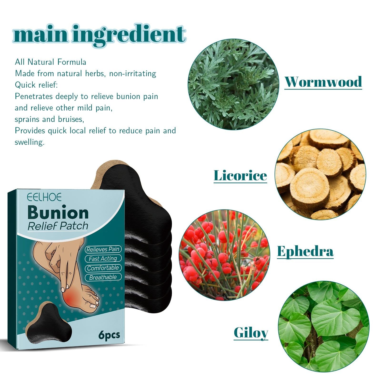 Bunion Patch Relieve Pain and Swelling, Herbal Toe Corrector, Fast Relief ,6pcs