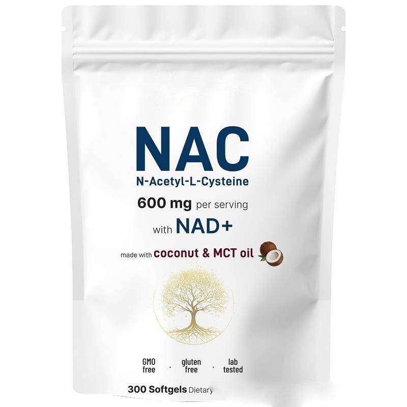 NAC N-Acetyl-L-Cysteine 600mg Softgels with NAD+, Coconut MCT Oil Supplement, 300 Count Gluten Free GMO Free Lab Tested Dietary Capsules
