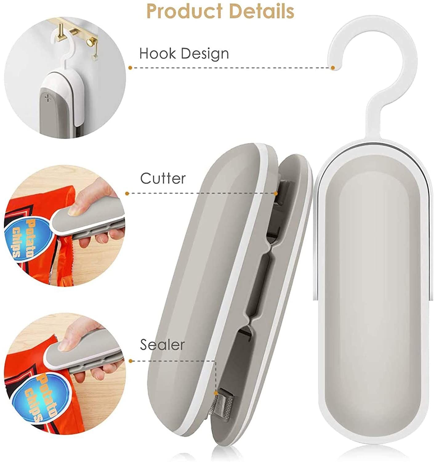 Mini Bag Sealing Machine Portable Heat Sealer Cutter Snack Clip For Food Storage