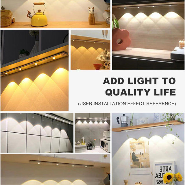 60/80/100CM Ultra Thin Nightlight Lamp - PIR Motion Sensor LED Cabinet Lighting, USB Rechargeable for Kitchen & Cabinets