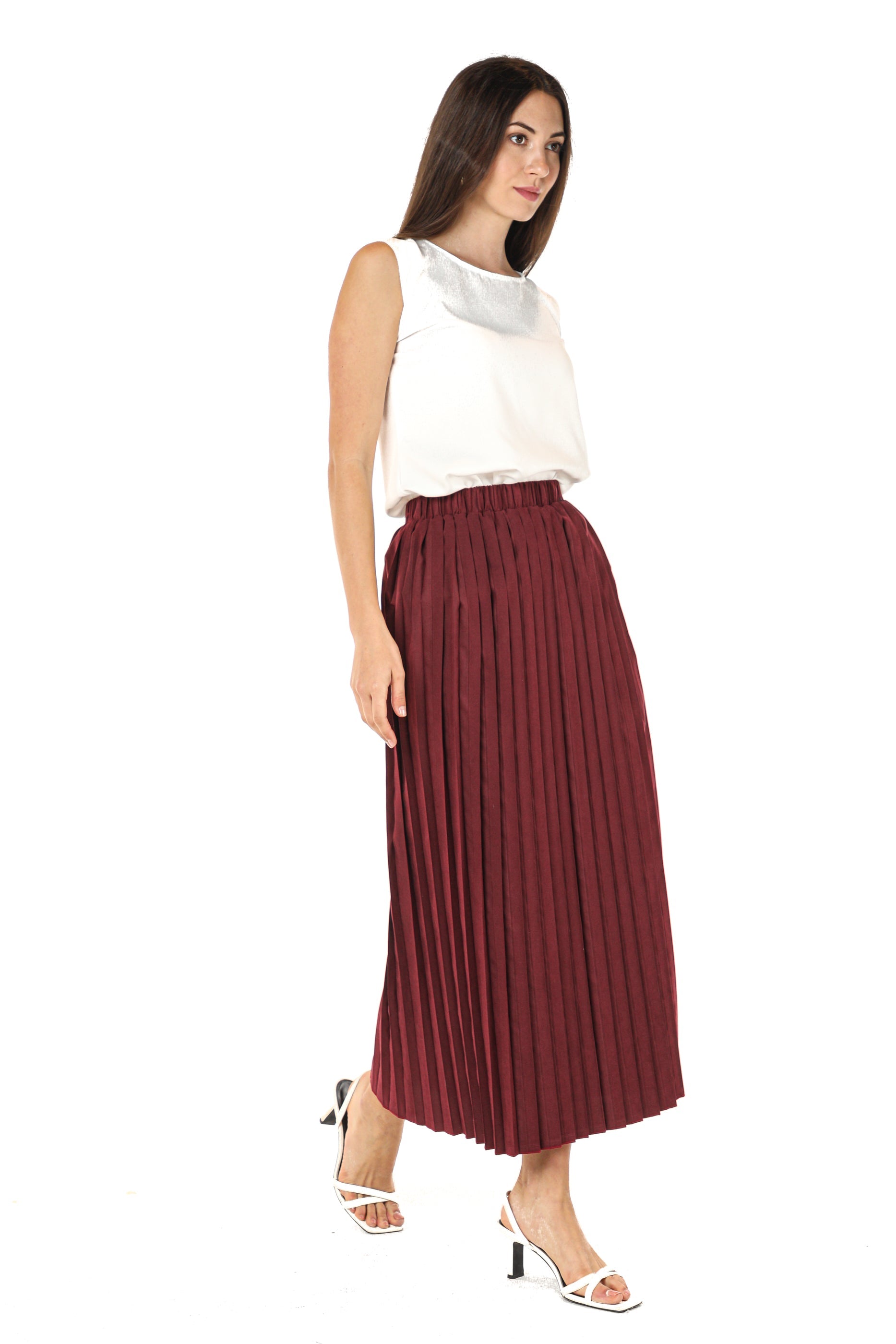 MOiSTREET Maroon Shamua Pleated Skirt