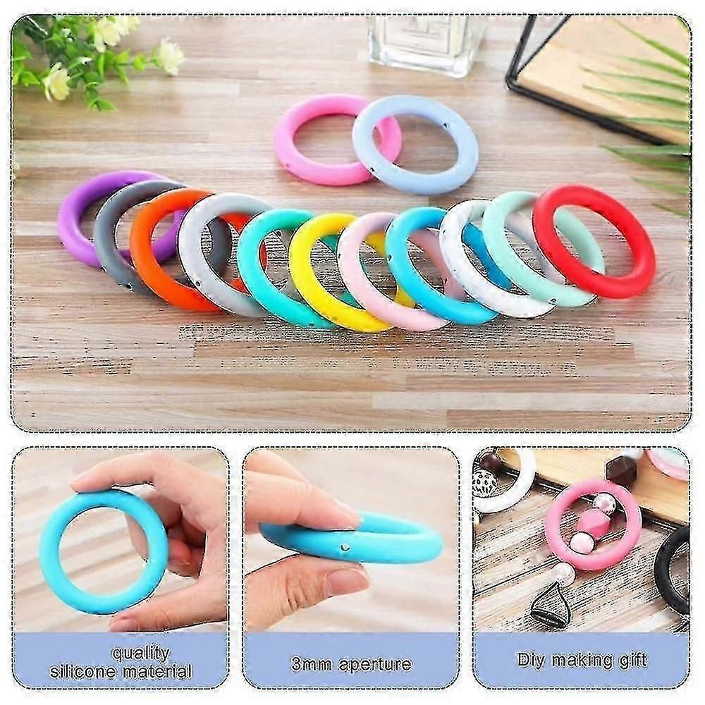 16 Pcs Silicone Beadable O Rings 65mm Round Silicone Loop With 2 Hole Beadable Frames Silicone Pendant