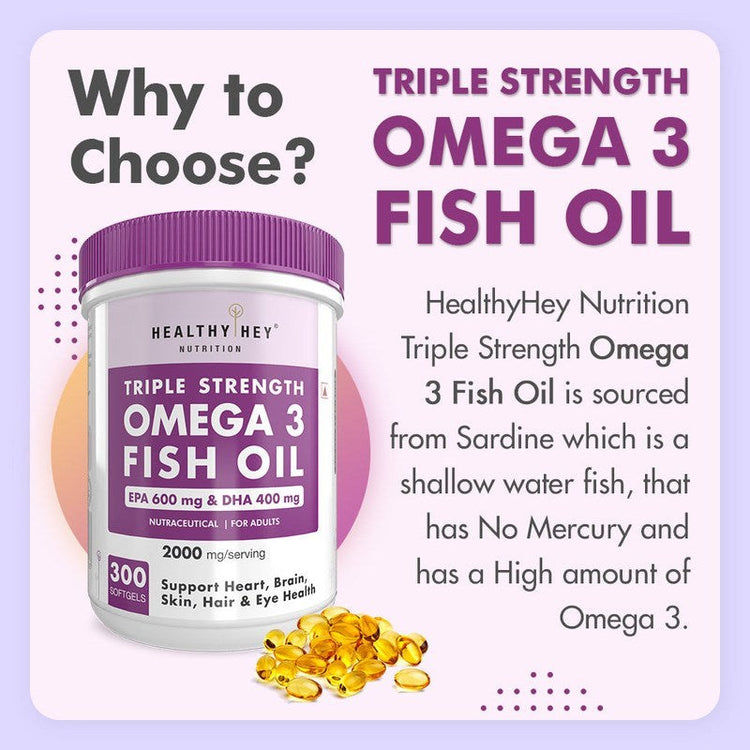 HealthyHey Omega 3 Fish Oil | Omega 3 Fish Oil Capsules For Women and Men - 300 Softgels (EPA 600 - DHA 400)