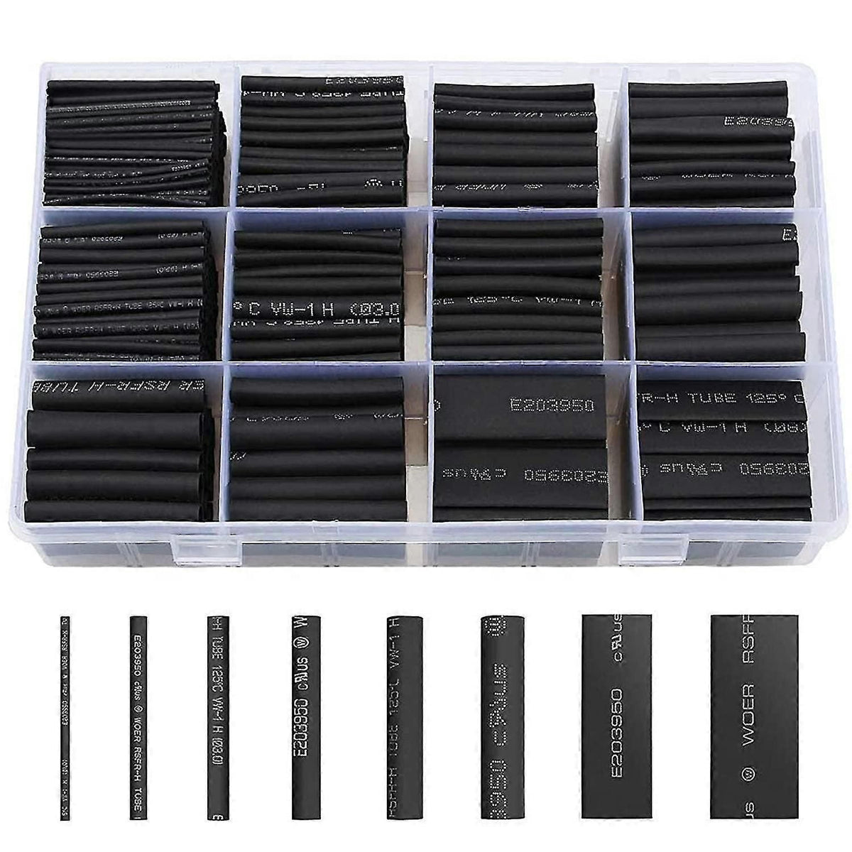 650pcs Black Heat Shrink Tubing Kit With 8 Sizes