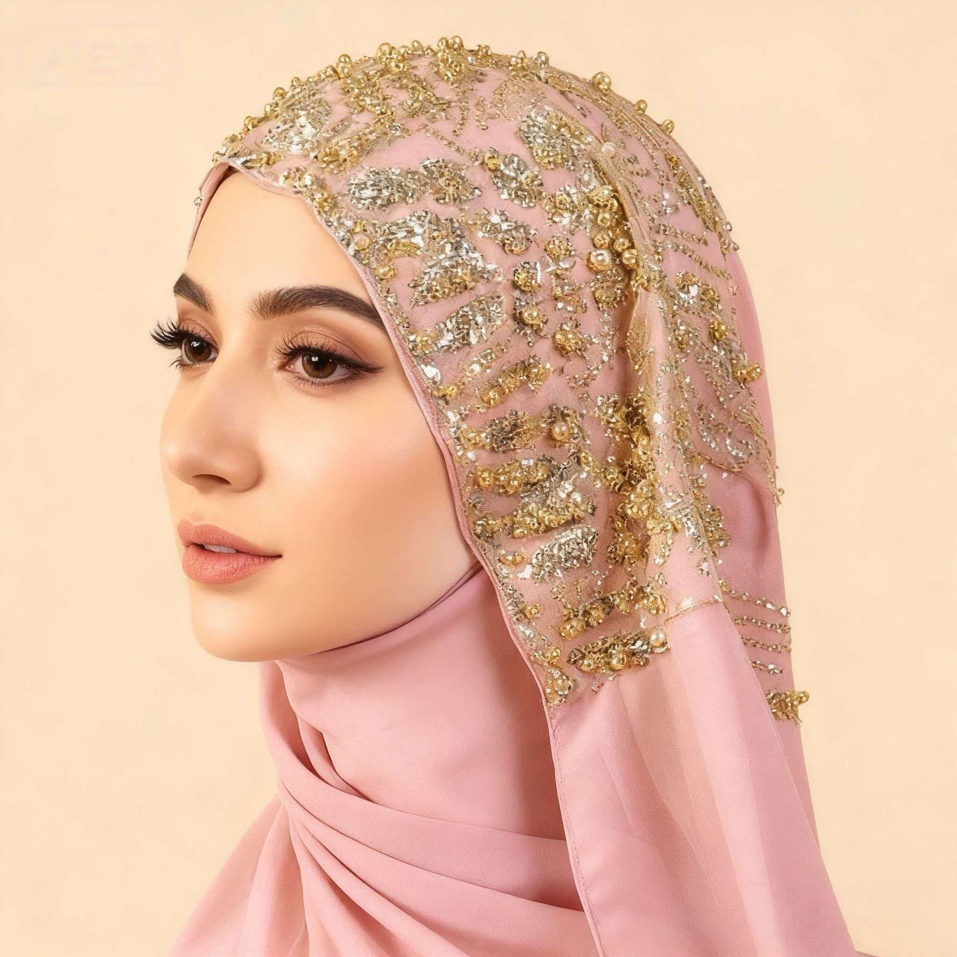 White Pearl Beaded Chiffon Hijab Scarf for Women Long Shawl