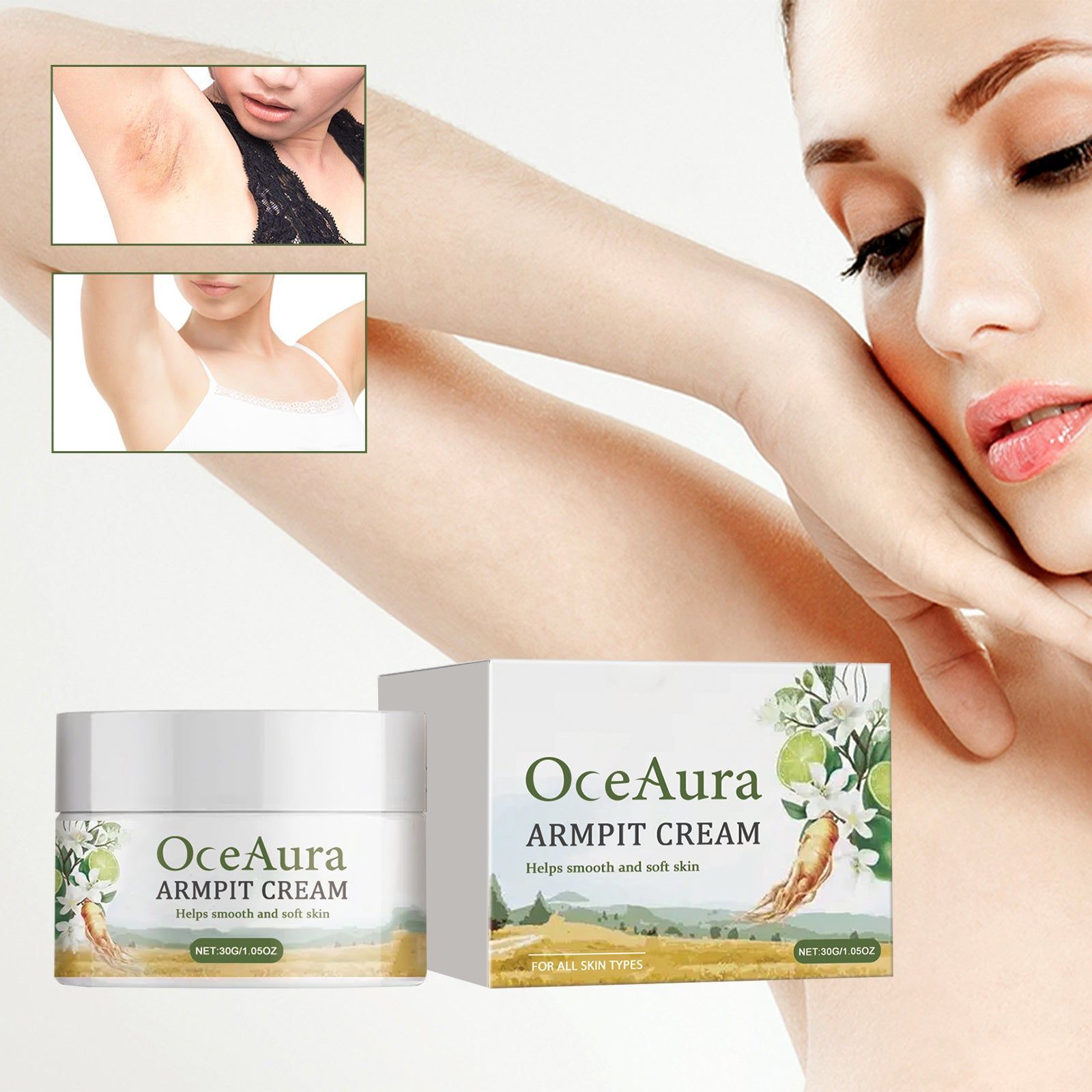 Armpit Brightening Cream, Moisturizing, Skin Lightening, Odor & Irritation Relief ,30g