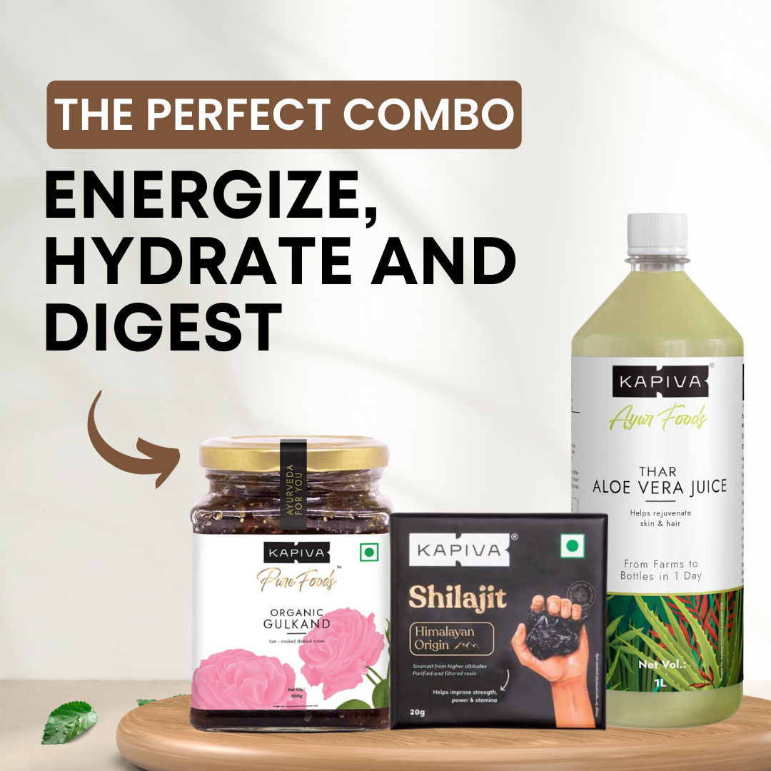 عصير الصبار Kapiva Thar + Gulkand العضوي + راتنج شلاجيت الهيمالايا 10 جرام