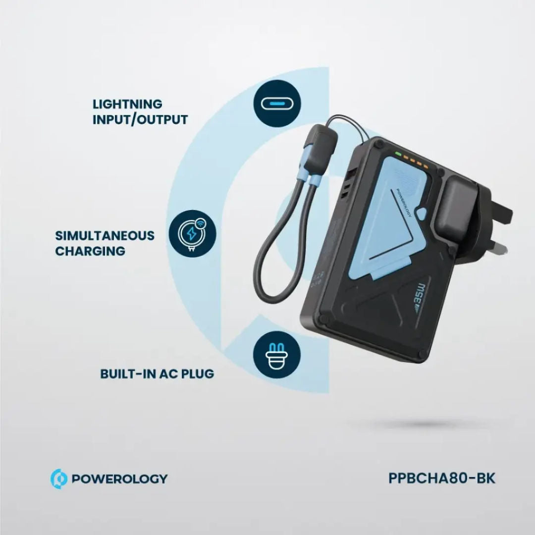 Powerology 10000mAh Wall Charger MagSafe Power Bank, Lightning Input/Output