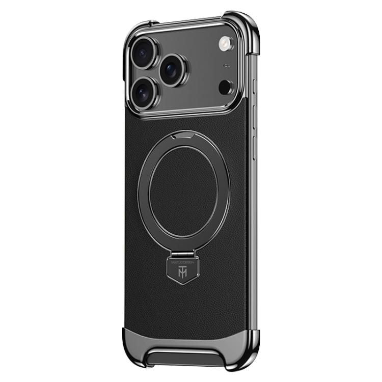 For iPhone 18 Pro Max / iPhone 17 Pro Max Borderless MagSafe Ring Holder Plain Leather Phone Case