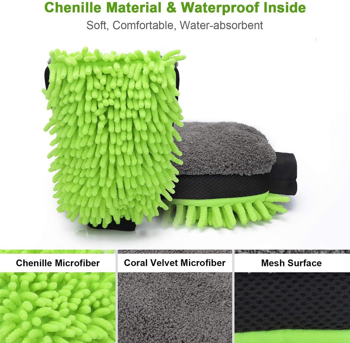 Double-Faced Car Wash Glove Chenille Microfiber Cleaning Pad Car Wax Detailing Brush