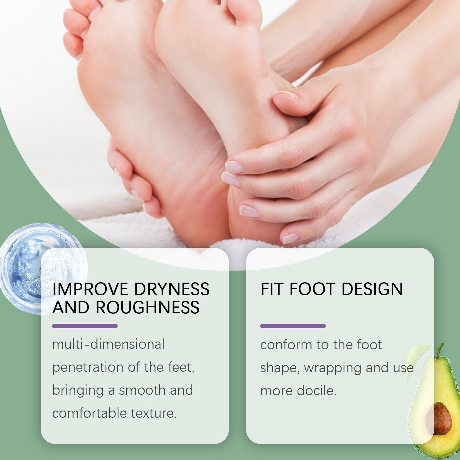 Avocado Foot Mask, Hydrating, Nourishing, Softening, Spa Foot Care, Moisturizing Treatment ,5pcs