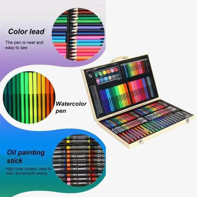 180 Pcs Wooden Box Coloring and Painting Set - Complete Art Kit for Kids & Adults
