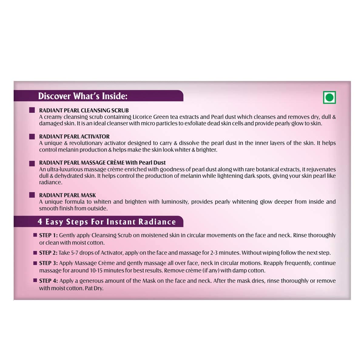 Lotus Herbals Radiant Pearl Cellular Glow.1 Facial Kit, Pearl White