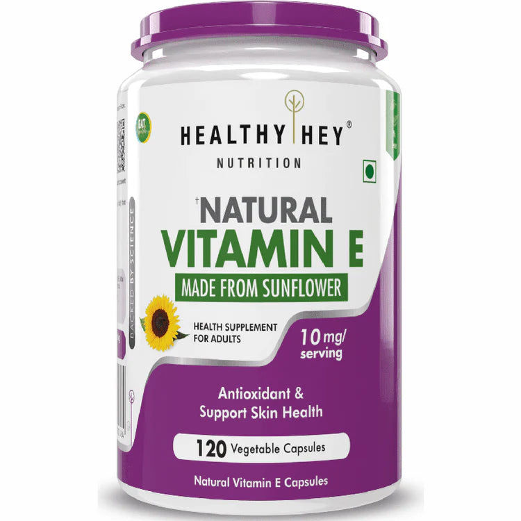 HealthyHey Vitamin E Capsules | Vitamin E for Skin & Hair | Sunflower - D-Alpha-Tocpherol -120 Veg Capsules