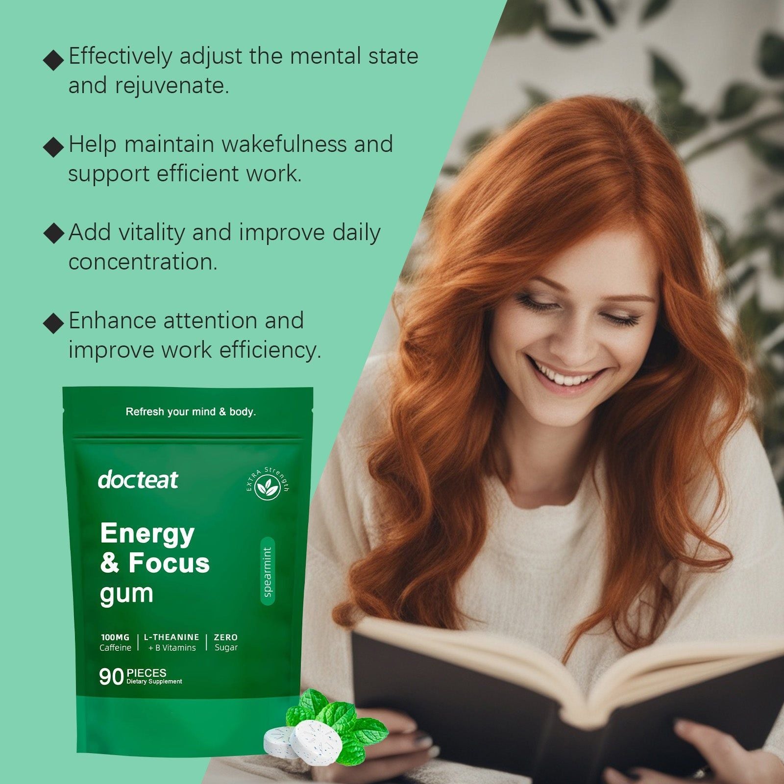 Boost Energy and Focus with Mint Tablets, Green Coffee, L-Theanine, B6, B12 ,90pieces
