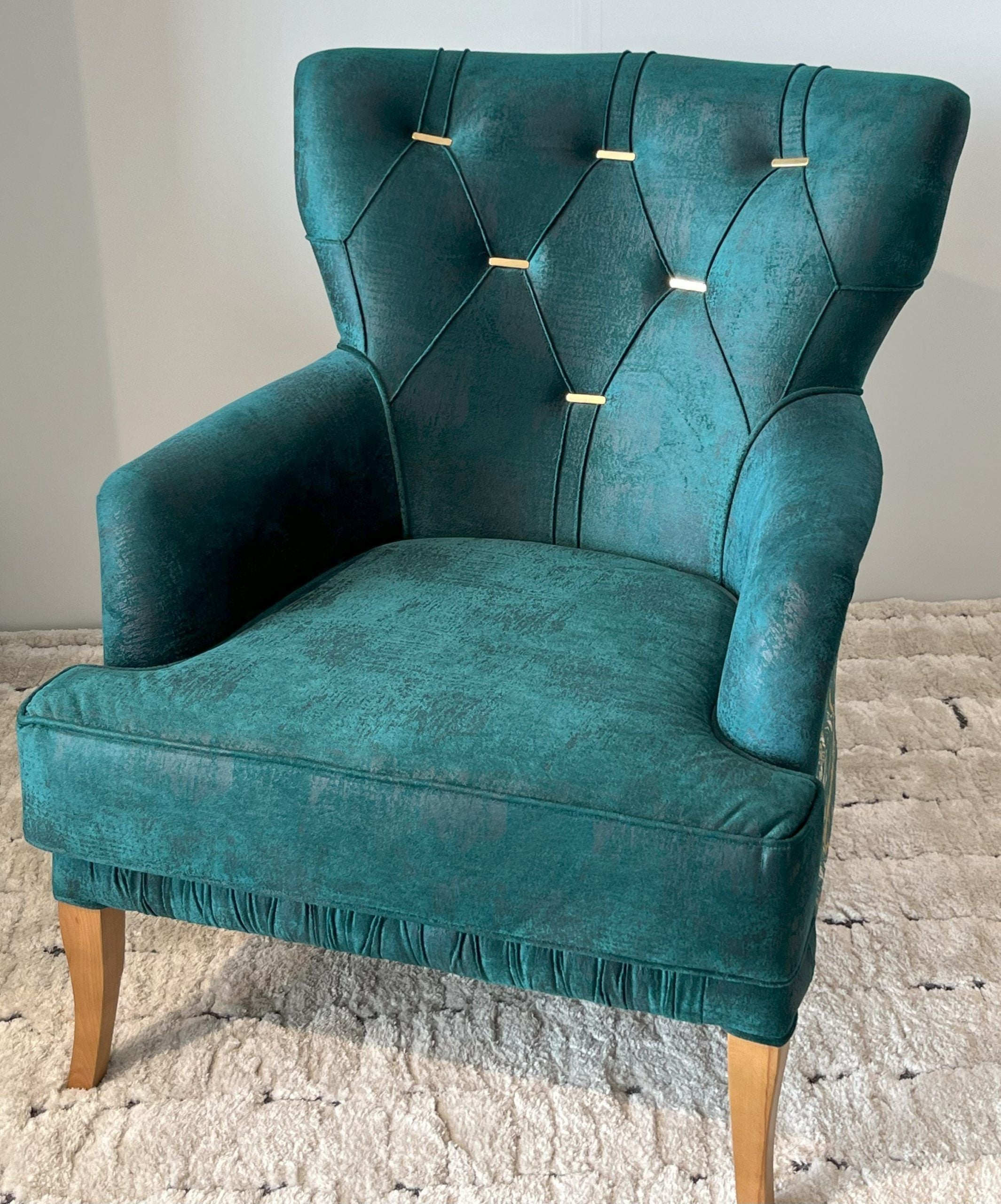 Leopar Teal Velvet Armchair with Gold Accents