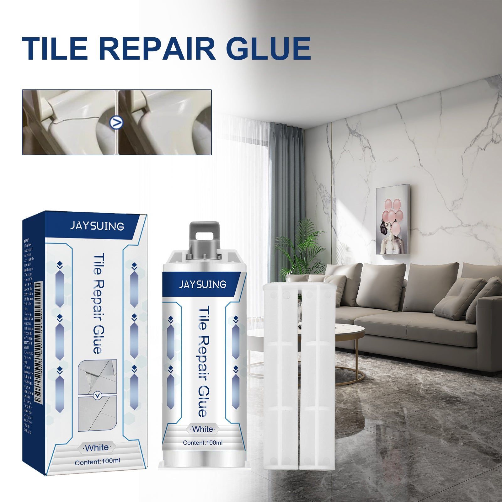 Premium Casting Repair Glue, Waterproof, High Temp Resistant, Easy Tile Fix ,1set
