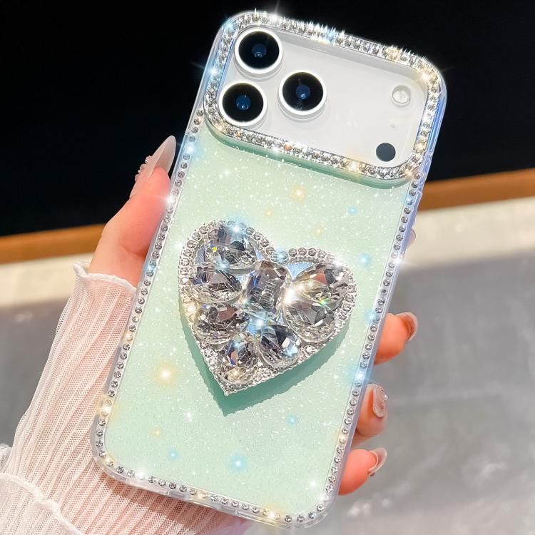 For iPhone 18 Pro Max / iPhone 17 Pro Max Diamond Glitter Gemstone Heart Holder Phone Case