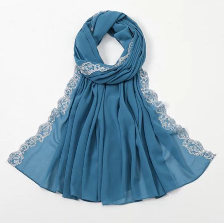 Women's Lace Edge Hijab Scarf Solid Color Summer Head Wrap