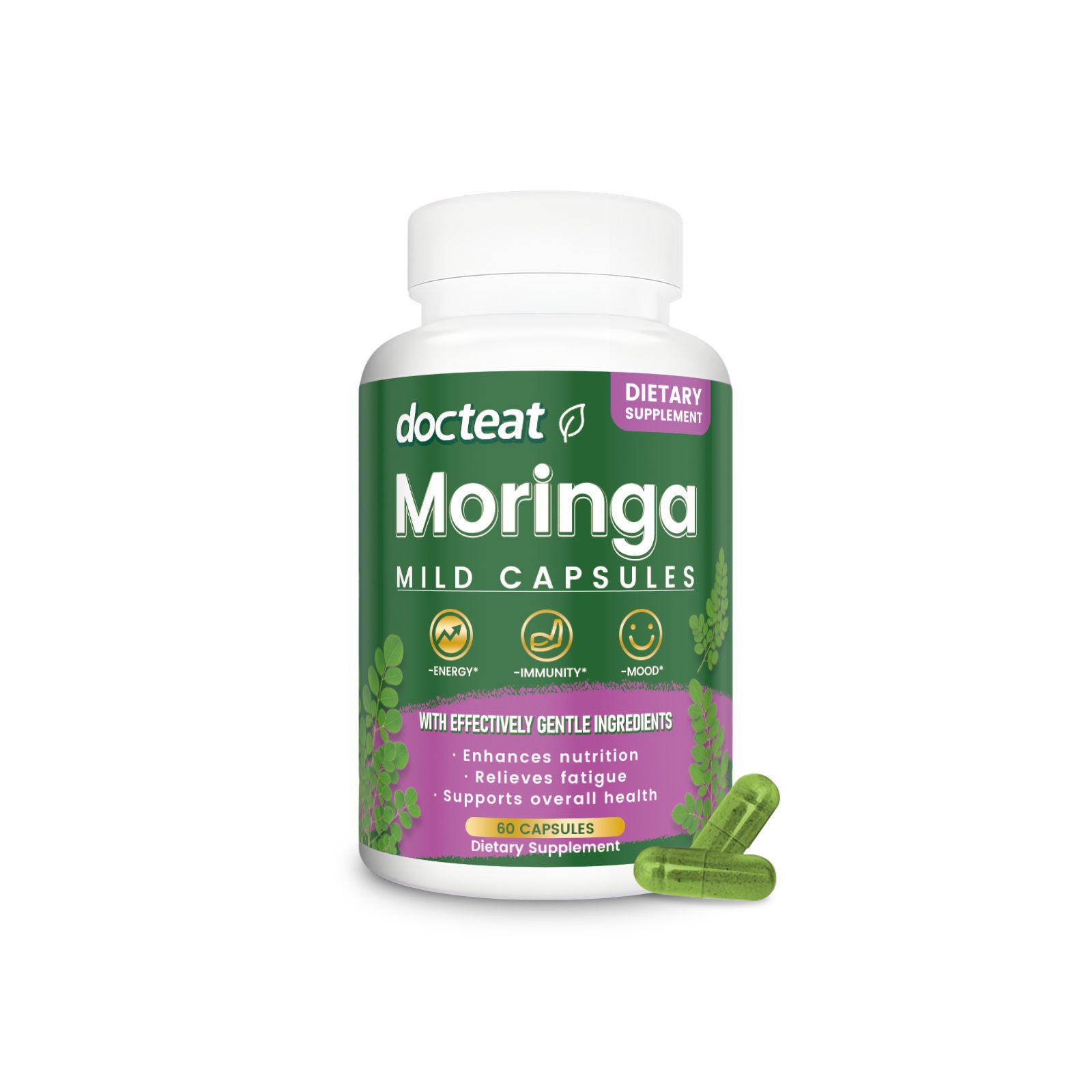 Boost Energy and Vitality with Moringa Capsules, Daily Body Care Support ,60pcs