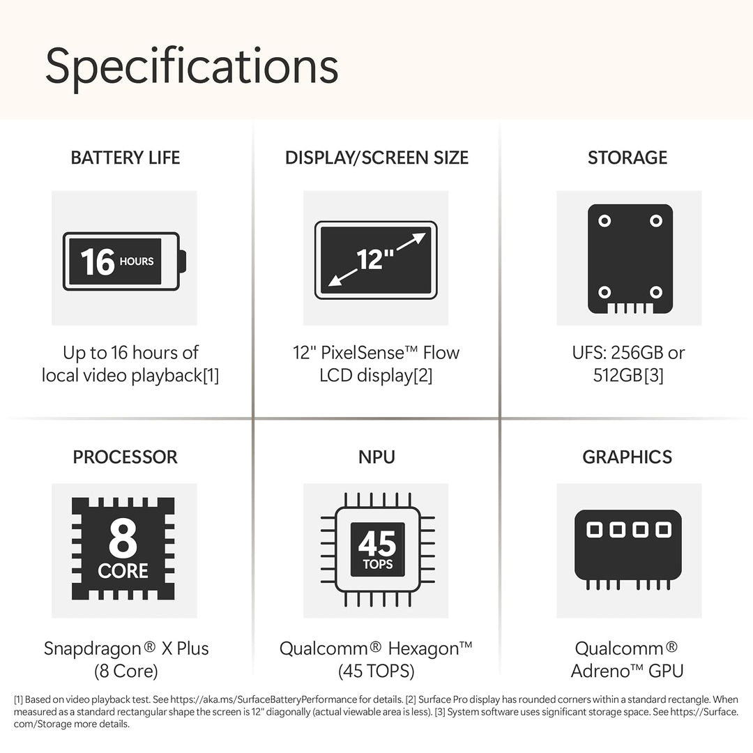 Microsoft Surface Pro 12 Copilot+ PC, 8 Core Snapdragon X Plus Processor, 16GB, 512GB 12 Inch Windows 11+ Arabic English Keyboard & Pen
