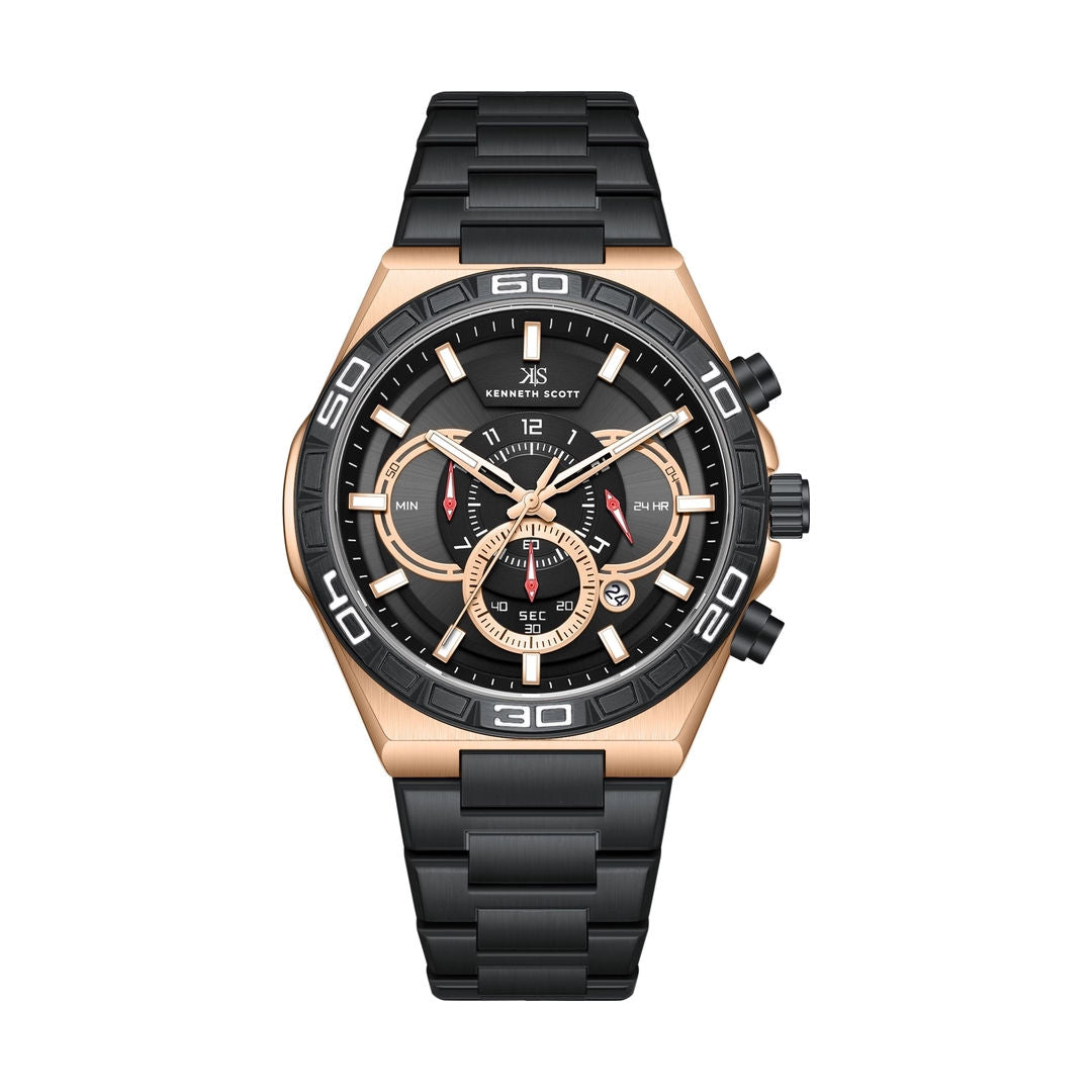 KENNETH SCOTT Men's Chronograph Black Dial Watch, K26101-KBBB Series