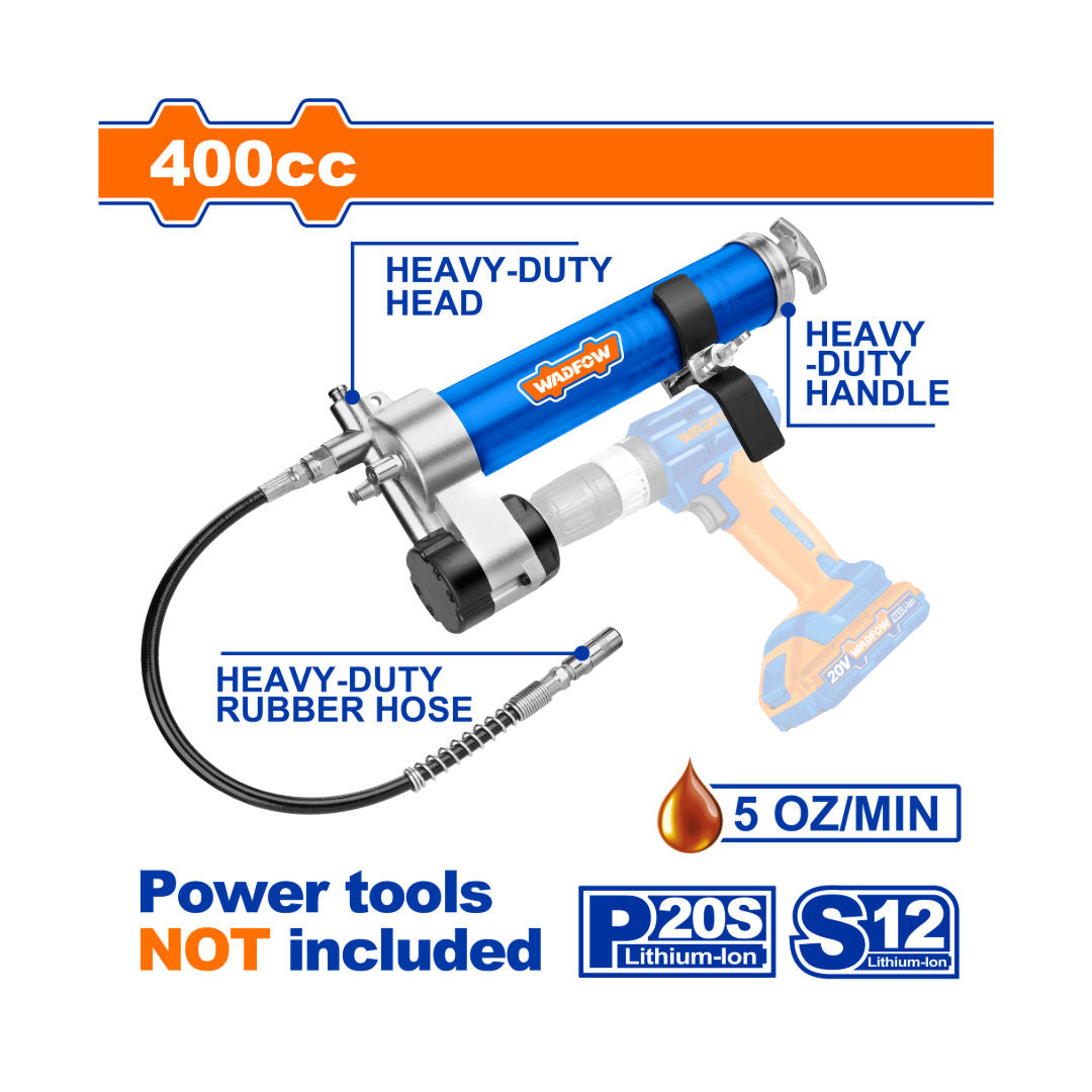 ملحق مسدس تشحيم WADFOW، 400 سم مكعب/14 أونصة، 4000 رطل لكل بوصة مربعة، خرطوم وحامل، متوافق مع المثقاب/المفك