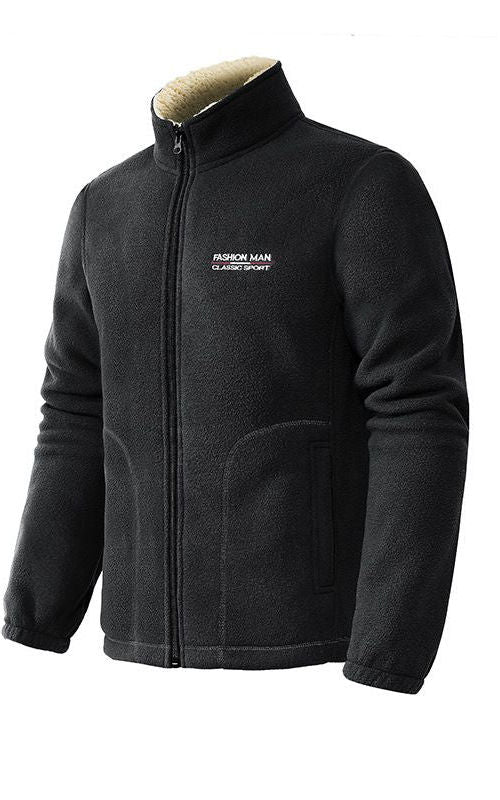 Men Polar Fleece Jacket Stand Collar Zipper Warm Thick Coat Winter Casual Outerwear