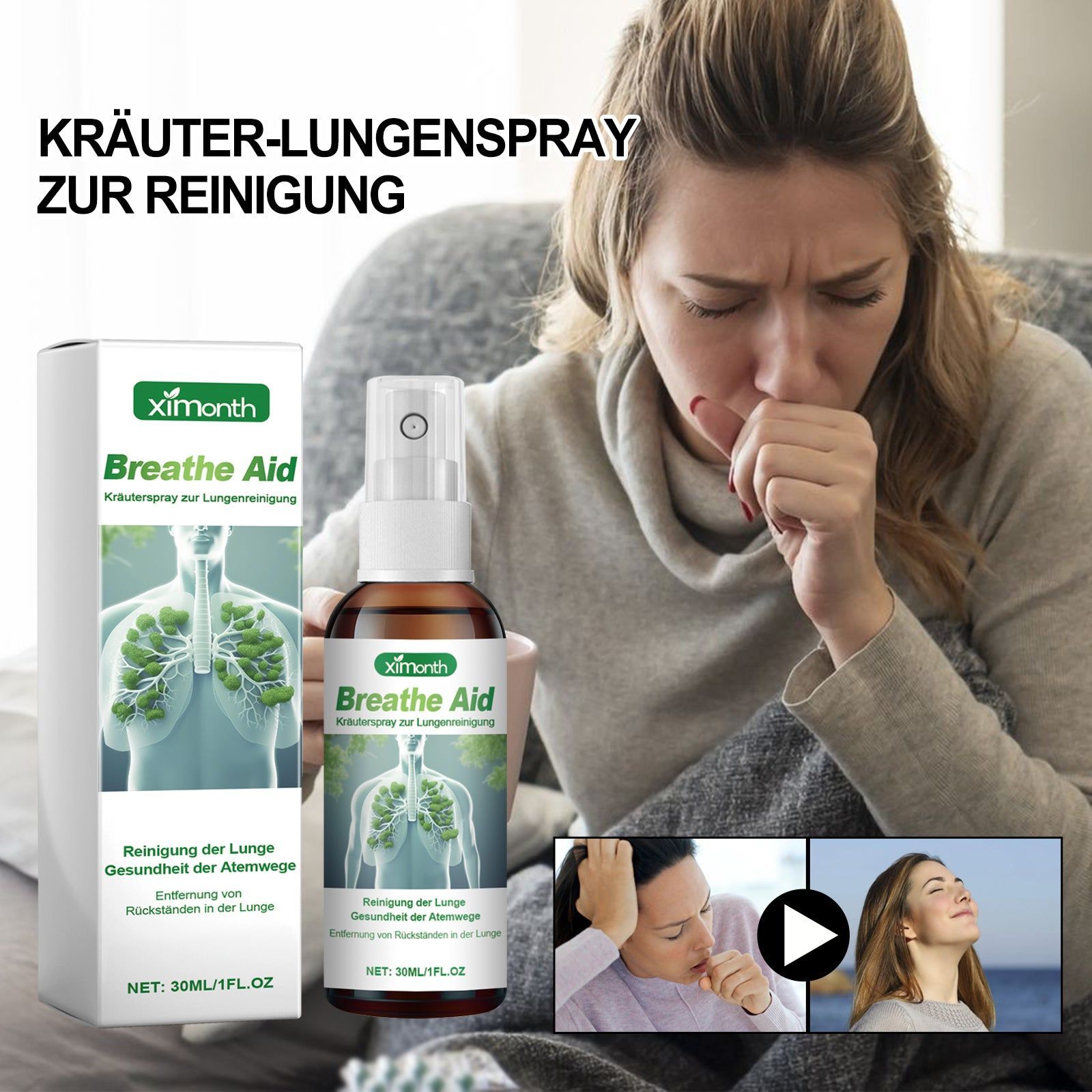 Breathe Aid Herbal Spray, Relieve Respiratory Discomfort, Lung & Throat Relief ,30ml