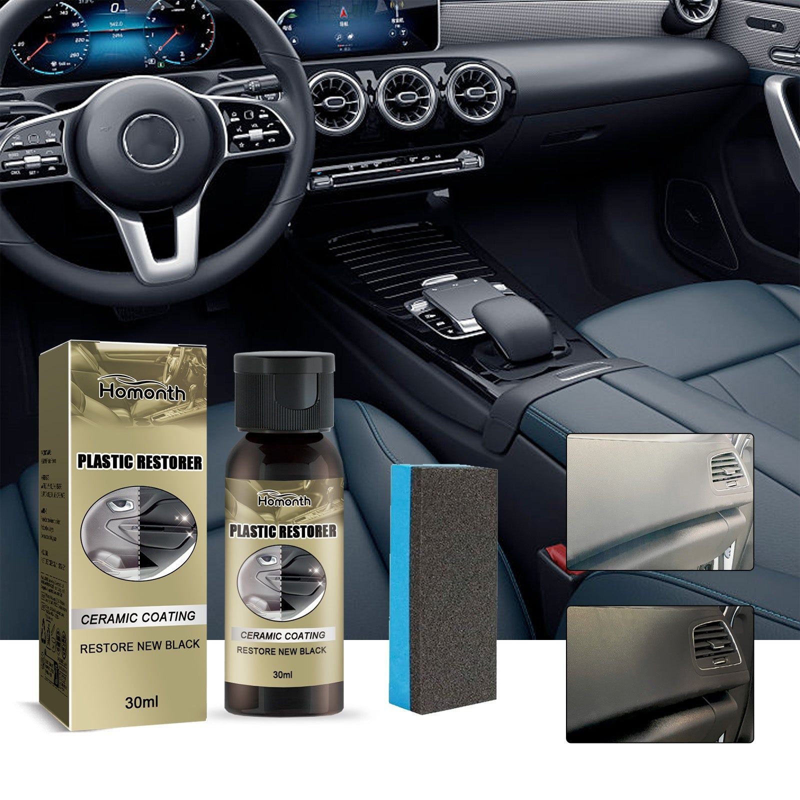 Automotive Interior Maintenance, Plastic Restorer, UV Protection, Shine & Clean ,1set
