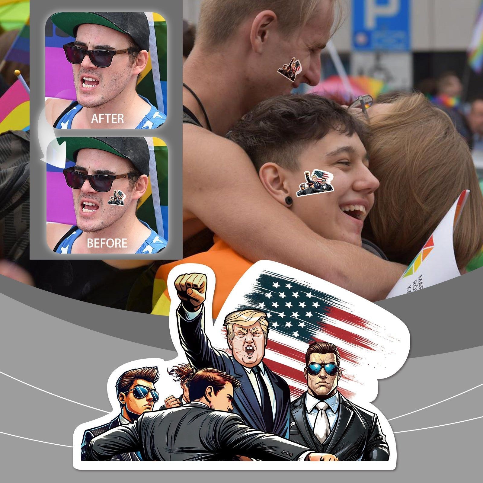 Create Fun Trump Temporary Face Stickers, Waterproof, High-Definition, Perfect for Party Decor ,10pcs
