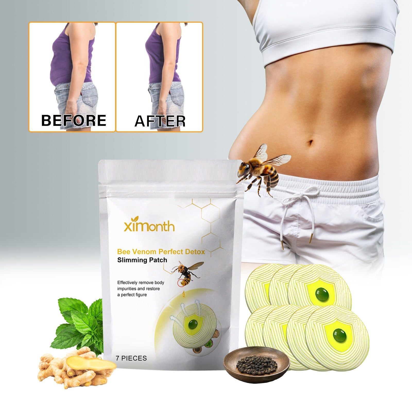 Bee Venom Slimming Patch, Detox, Toning, Fat Burner, Natural, Easy, Fast Results ,7pcs