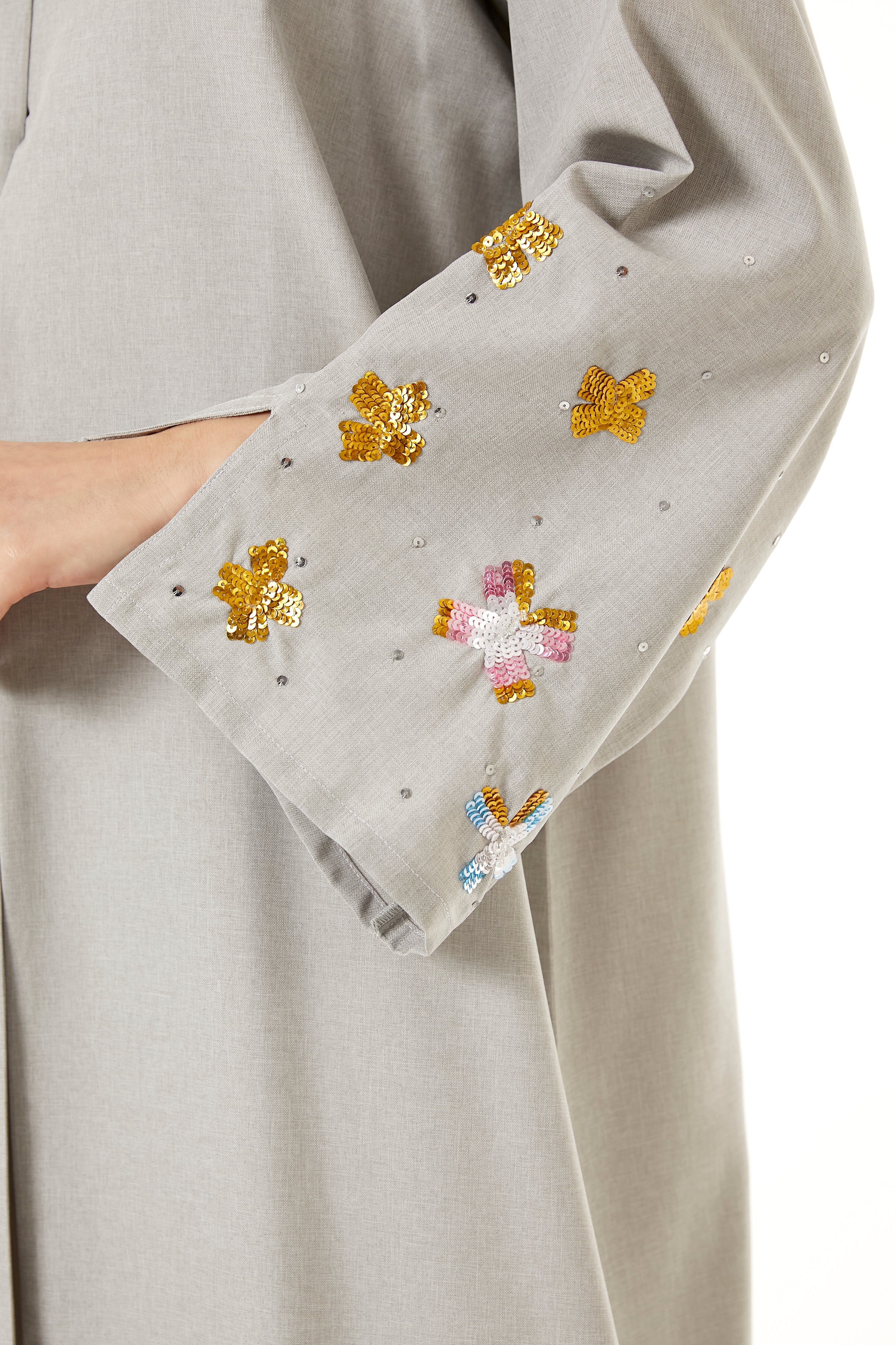 MOiSTREET Beige Melange Embroidered Abaya