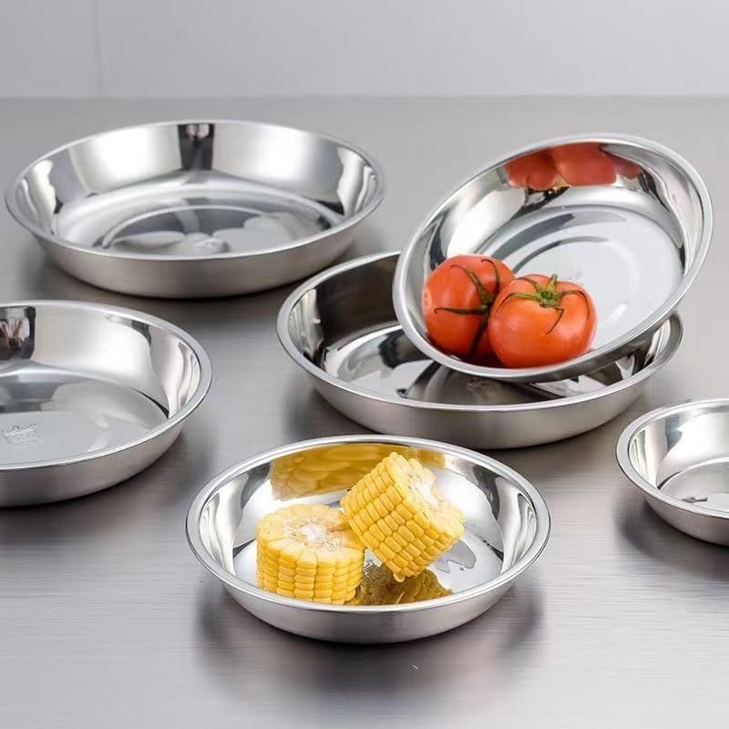 6 Stainless Steel Lightweight Dinner Plates Unbreakable Design