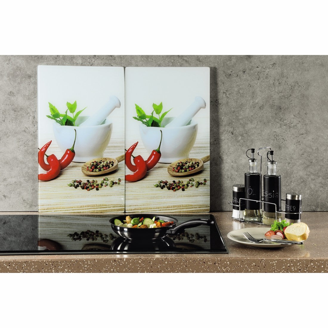 XAVAX 111518 Hob cover plate, pack of 2, "Spice" design, 52 cm x 30 cm