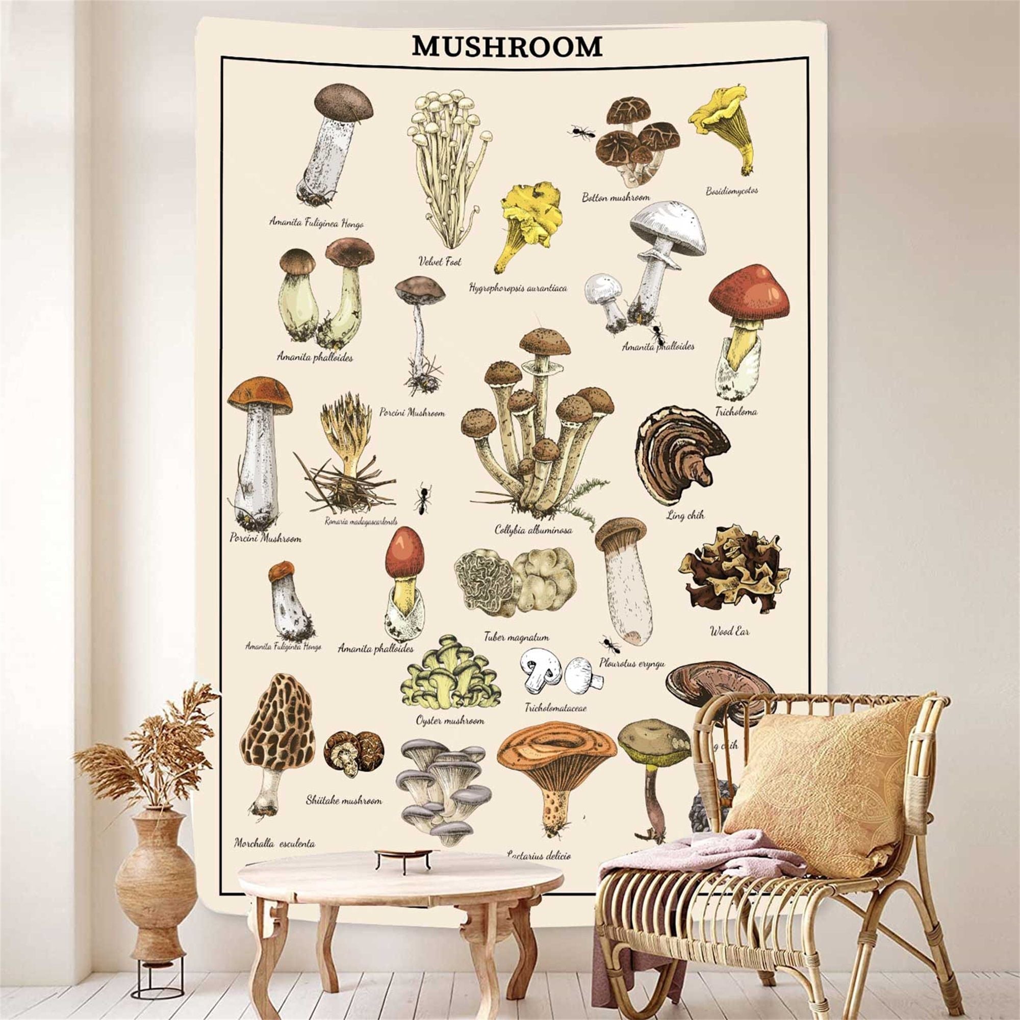 Retro Tapestry Mushroom Chart Wall Hanging Art Décor Sun Moon Printed Wall