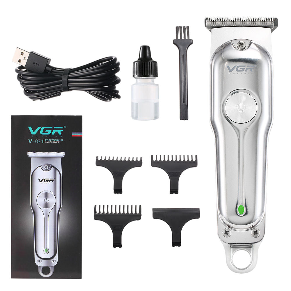 Men’s Electric Hair Clipper Silver USB Rechargeable Trimmer Kit