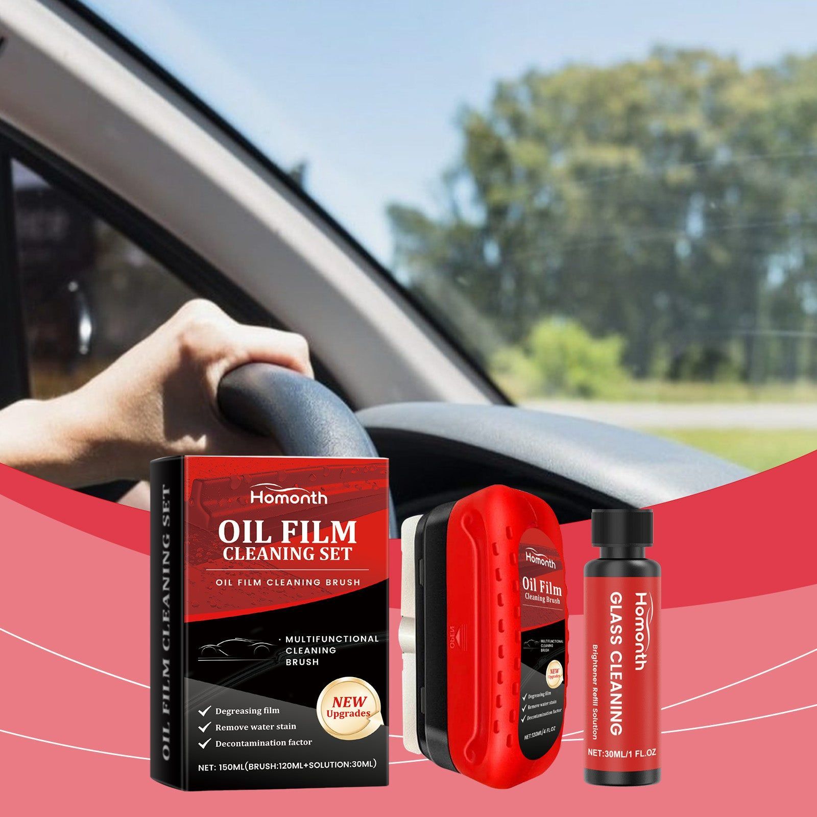 Car Glass Cleaner Set, Decontamination Waterproofing, UV Protection, Easy to Use ,1set