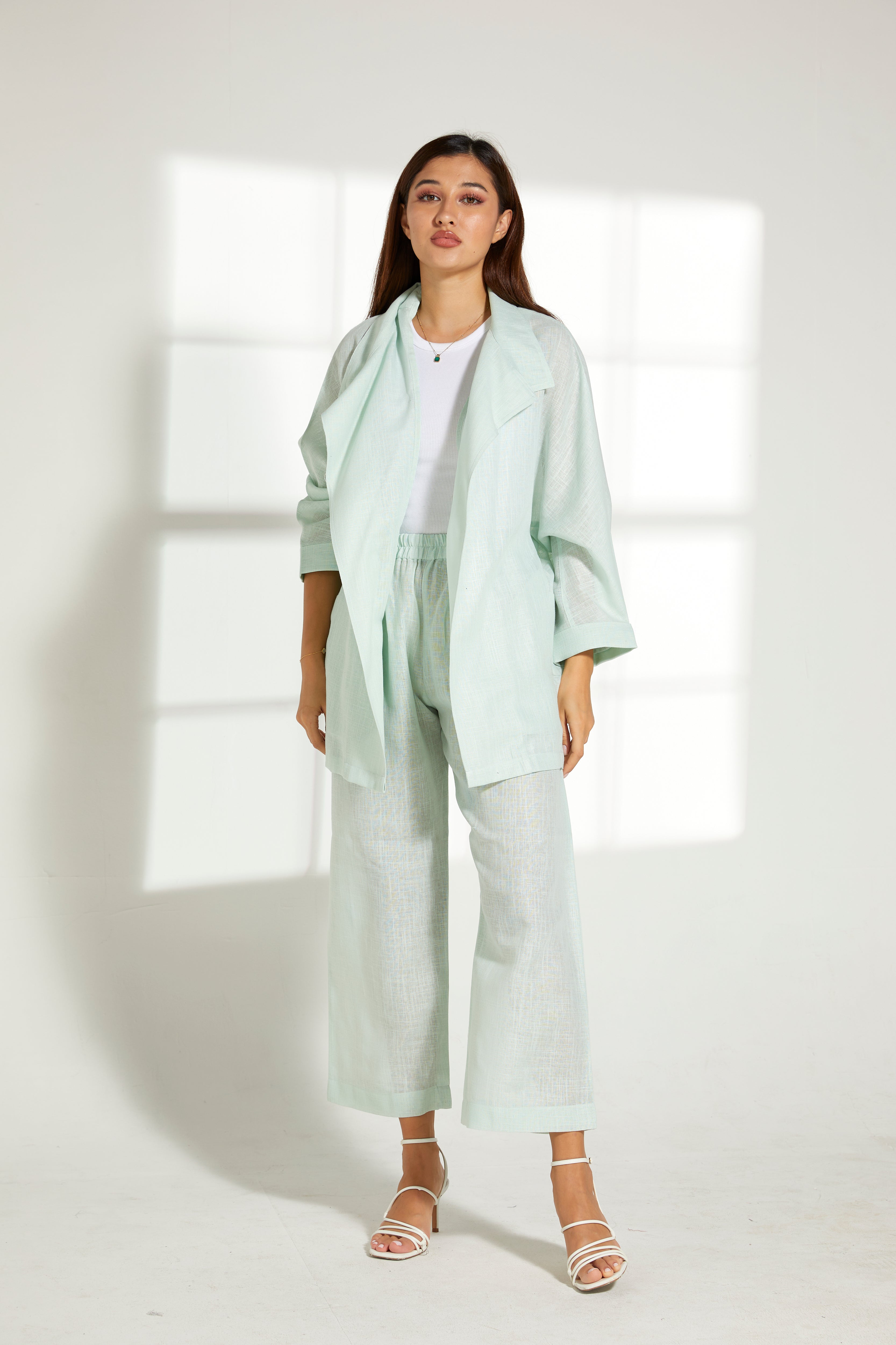 MOiSTREET Sea Green Linen Top and Pants Set