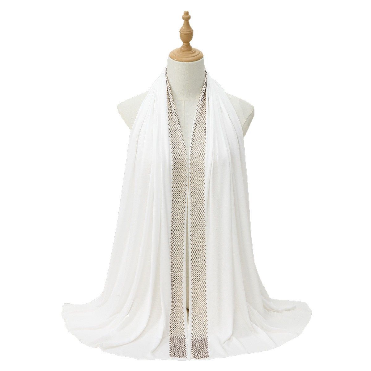 White Cotton Rhinestone Hijab Scarf for Women Long Shawl