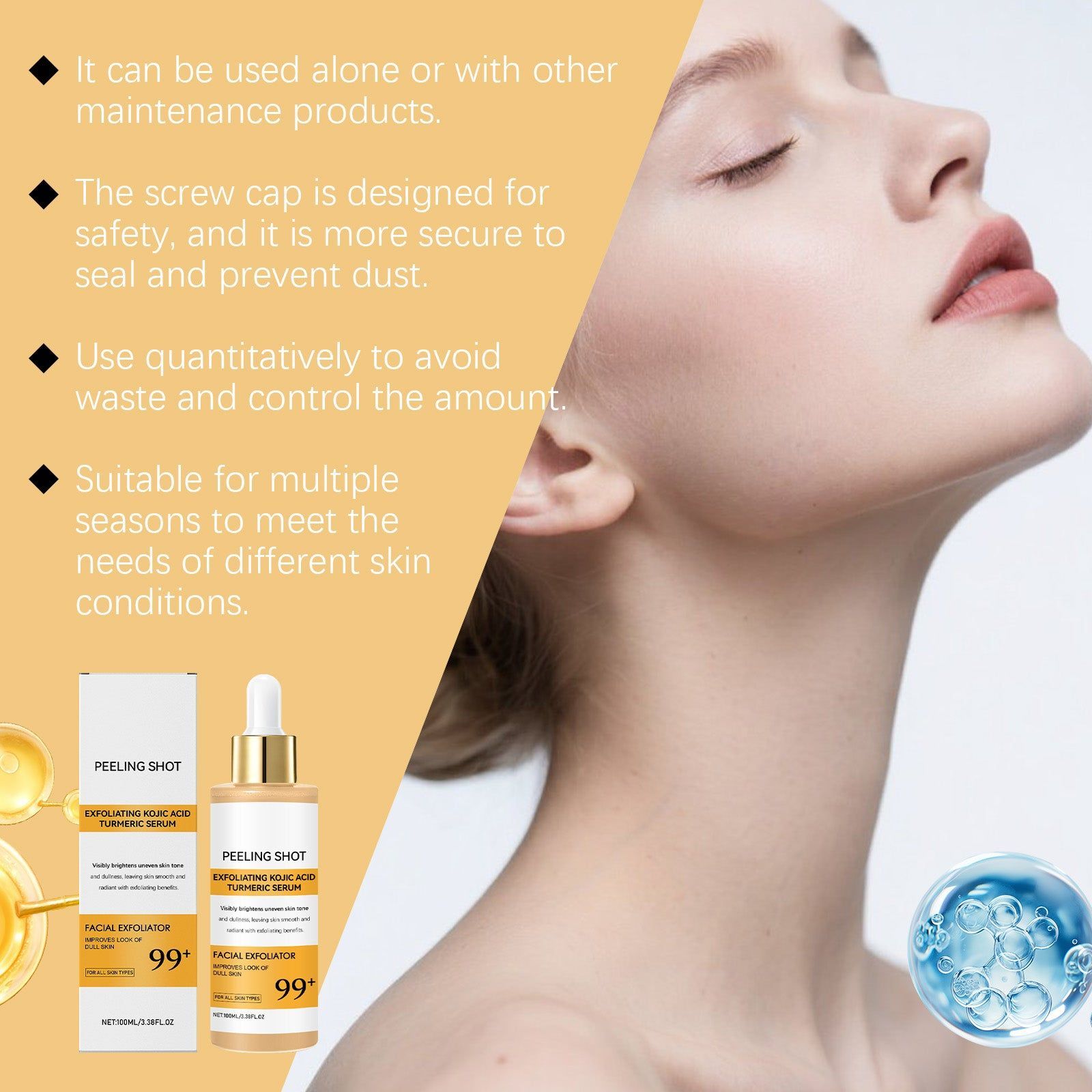 Brightening Skin Care Kojic Acid Turmeric Essence, Hydrating, Pore Refining, All Skin Types ,100ml