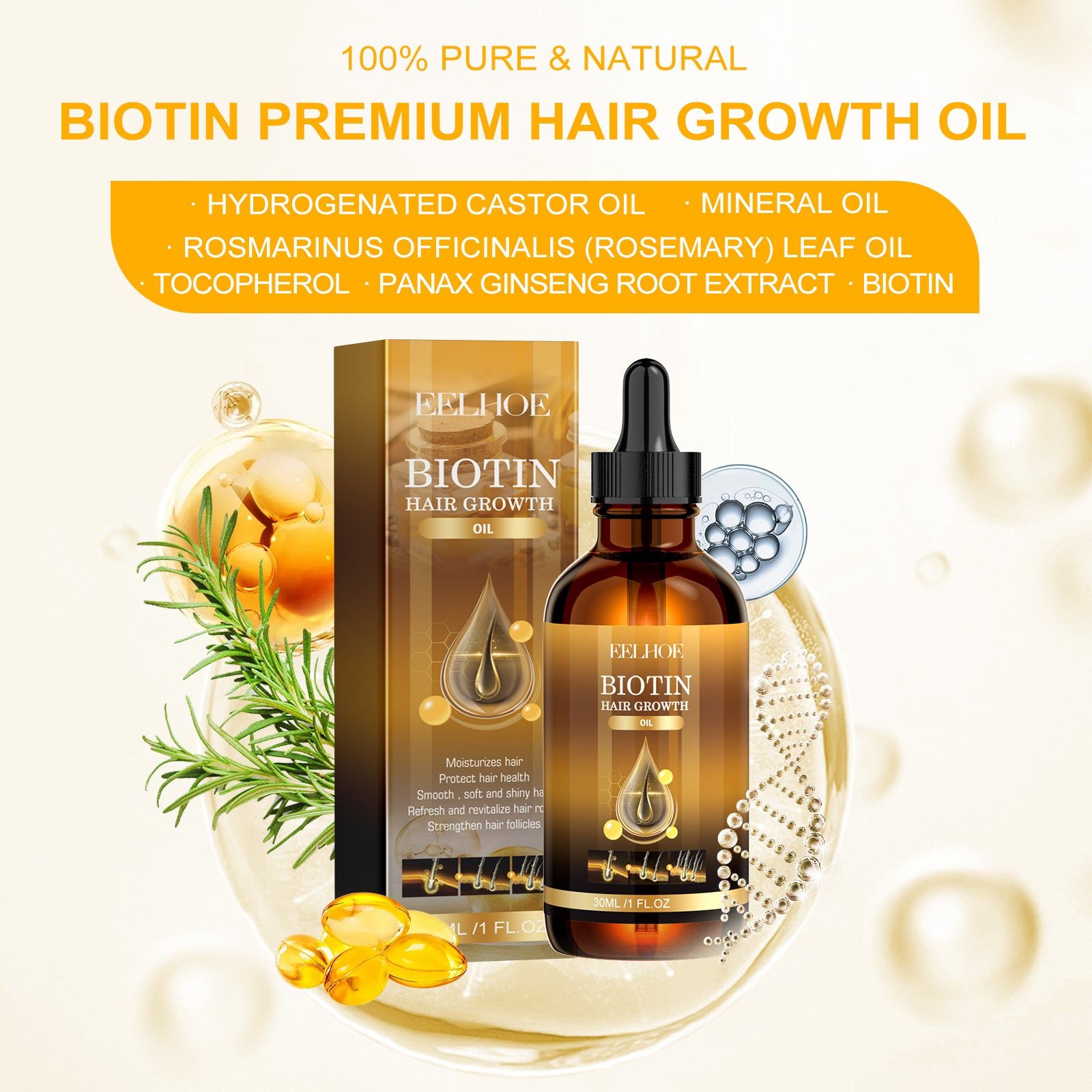 Biotin Hair Oil for Tight Hair Care, Deep Nourishing, Promotes Growth, Thicker, Shinier Hair ,30ml
