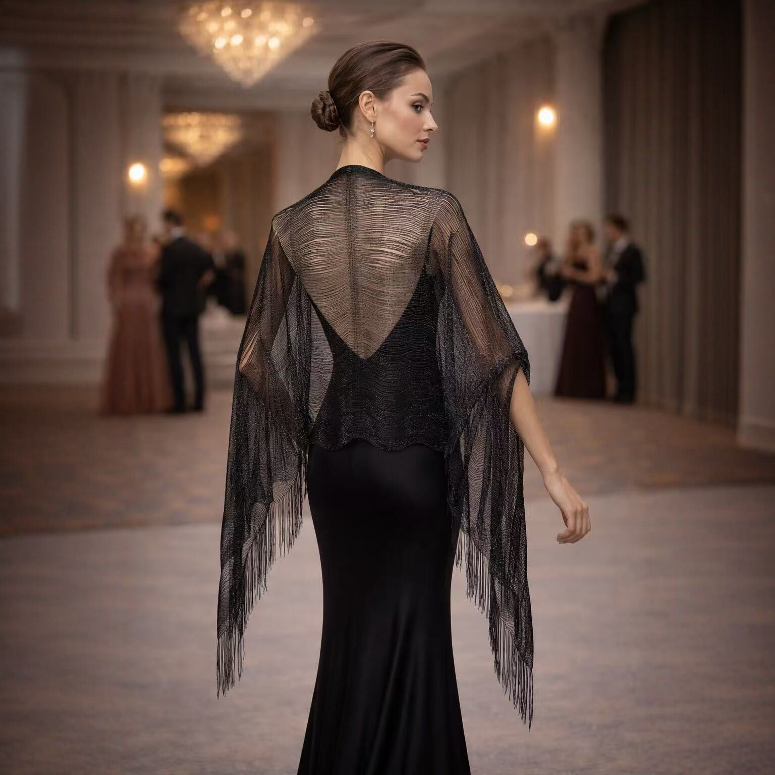 Champagne Gold Fringe Shawl Wrap for Wedding & Evening